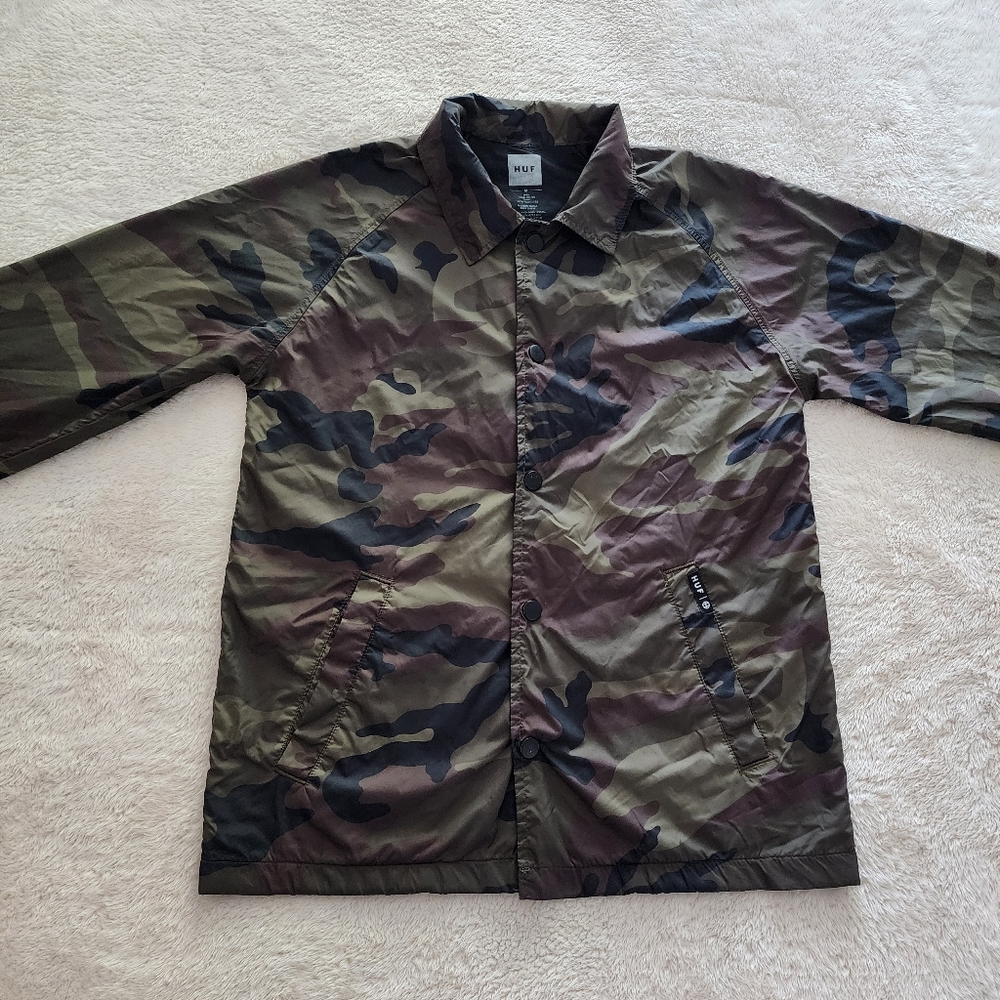 HUF Camo Coaches Jacket, Youth Size Medium, GUC - Woodland Camo